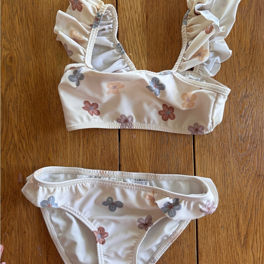 Rylee + Cru White and Pink Ruffle Bikini